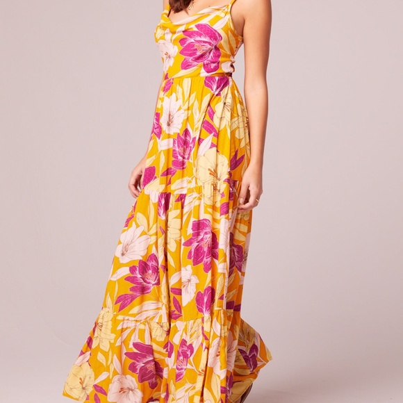 [NWT] Free People B.O.G Collective GOLD FLORAL COWL NECK MAXI SUMMER DRESS - Picture 4 of 11